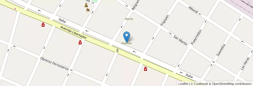 Mapa de ubicacion de Güemes en Arjantin, Şili, Mendoza, Departamento San Martín, Distrito Palmira.
