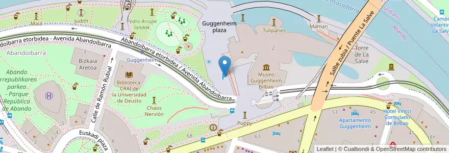 Mapa de ubicacion de Guggenheim en Espanha, Comunidade Autónoma Do País Basco, Bizkaia, Bilboaldea, Bilbau.