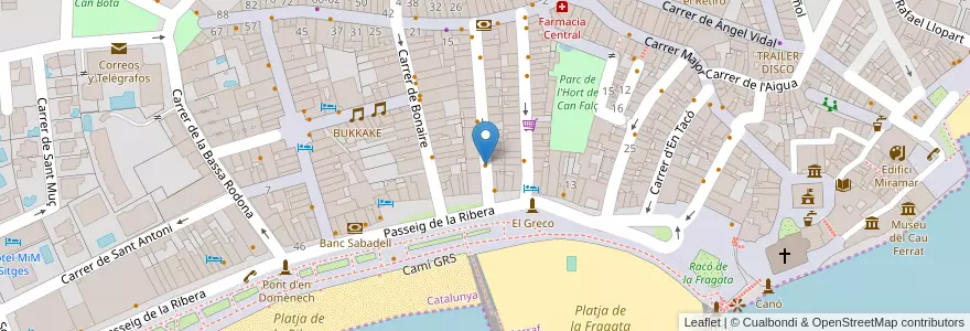 Mapa de ubicacion de Guria en Spanje, Catalonië, Barcelona, Garraf, Sitges.