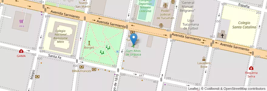 Mapa de ubicacion de Gym Altos de Urquiza en Arjantin, Tucumán, San Miguel De Tucumán, Departamento Capital, San Miguel De Tucumán.