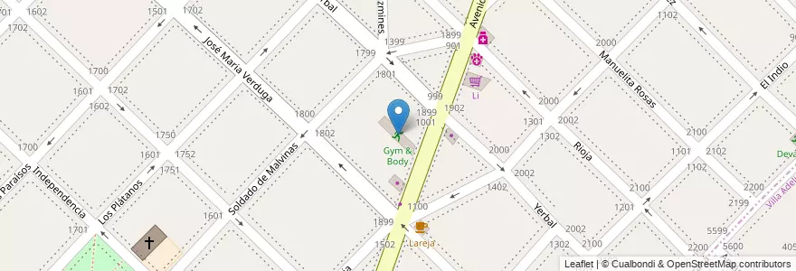 Mapa de ubicacion de Gym & Body en Arjantin, Buenos Aires, Partido De San Isidro, Villa Adelina.