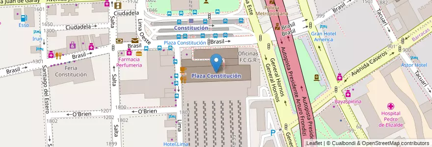 Mapa de ubicacion de Hall Central, Constitucion en アルゼンチン, Ciudad Autónoma De Buenos Aires, Comuna 4, Comuna 1, ブエノスアイレス.