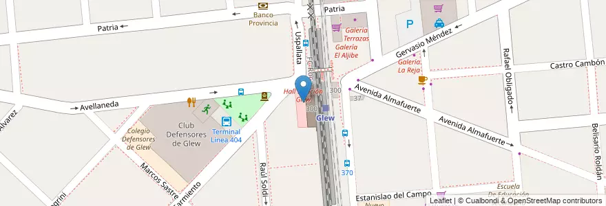 Mapa de ubicacion de Hall Estación Glew en الأرجنتين, بوينس آيرس, Partido De Almirante Brown, Glew.