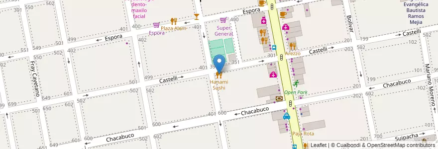Mapa de ubicacion de Hanami Sushi en アルゼンチン, ブエノスアイレス州, Partido De La Matanza, Ramos Mejía.