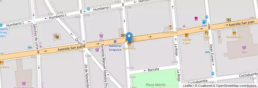 Mapa de ubicacion de Harmony, San Cristobal en 阿根廷, Ciudad Autónoma De Buenos Aires, Comuna 3, 布宜诺斯艾利斯.