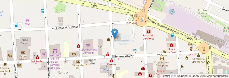 Mapa de ubicacion de Heladería Pingüino en 阿根廷, Jujuy, Departamento Doctor Manuel Belgrano, Municipio De San Salvador De Jujuy.
