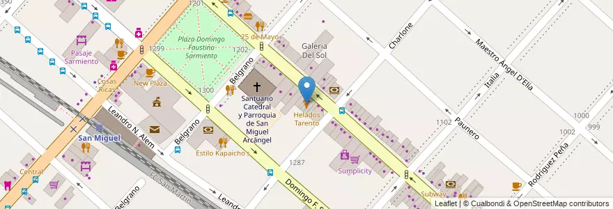 Mapa de ubicacion de Helados Tarento en Argentinië, Buenos Aires, Partido De San Miguel, San Miguel.