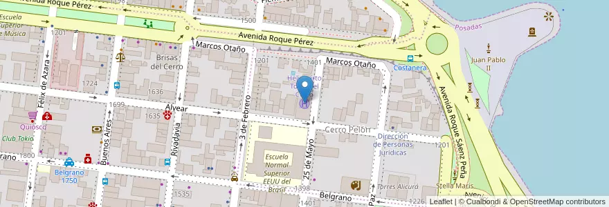 Mapa de ubicacion de Helipuerto Torre del Cerro en アルゼンチン, ミシオネス州, Departamento Capital, Municipio De Posadas, Posadas.