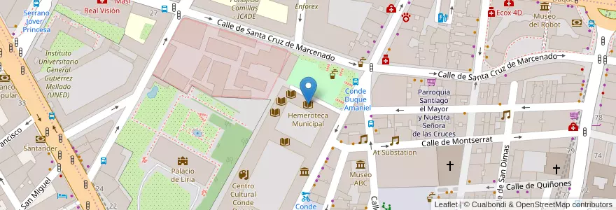 Mapa de ubicacion de Hemeroteca Municipal en スペイン, マドリード州, Comunidad De Madrid, Área Metropolitana De Madrid Y Corredor Del Henares, Madrid.