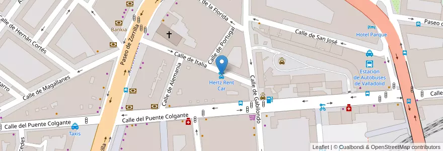 Mapa de ubicacion de Hertz Rent Car en Sepanyol, Castilla Y León, Valladolid, Valladolid.