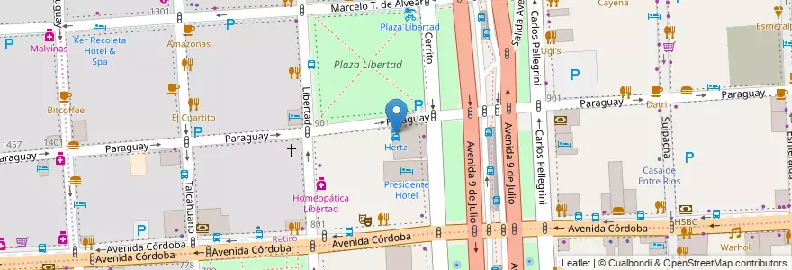 Mapa de ubicacion de Hertz, Retiro en Аргентина, Буэнос-Айрес, Comuna 1, Буэнос-Айрес.