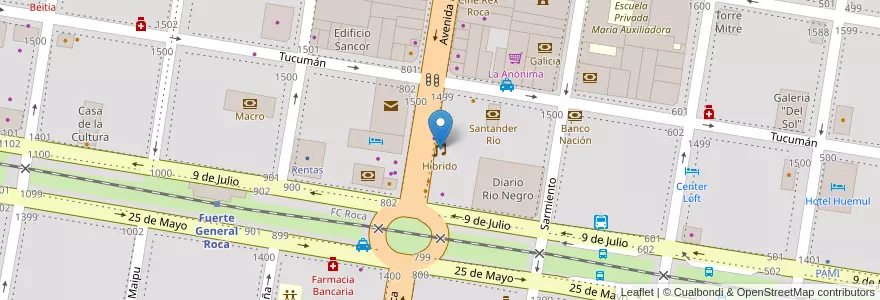 Mapa de ubicacion de Hibrido en Arjantin, Río Negro, General Roca, Departamento General Roca, General Roca.