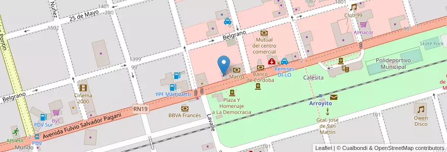Mapa de ubicacion de Hijos de Osvaldo Monti en 아르헨티나, Córdoba, Departamento San Justo, Municipio Arroyito, Pedanía Arroyito, Arroyito.