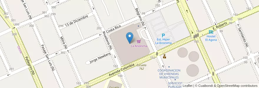 Mapa de ubicacion de Hiper La Anonima en 아르헨티나, Chubut, Trelew, Departamento Rawson.
