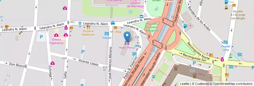 Mapa de ubicacion de Hiper Persa en 阿根廷, 智利, Mendoza, Departamento Capital, Ciudad De Mendoza, Sección 3ª Parque O'Higgins.