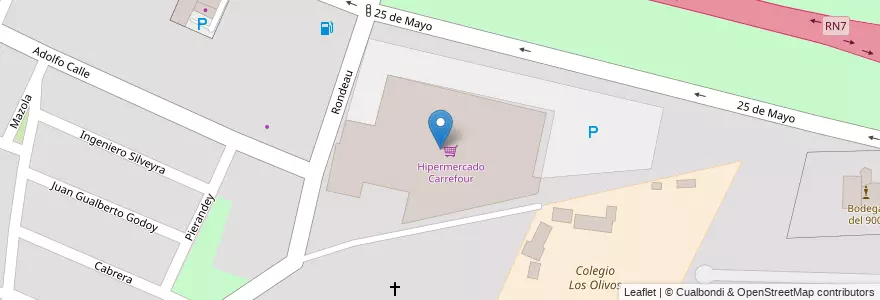 Mapa de ubicacion de Hipermercado Carrefour en الأرجنتين, تشيلي, Mendoza, Departamento Guaymallén, Distrito Villa Nueva.