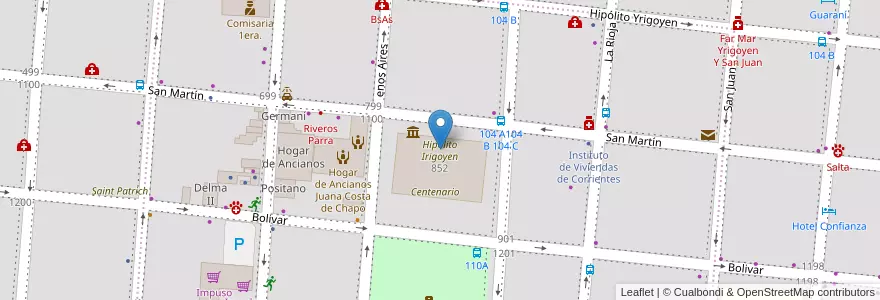 Mapa de ubicacion de Hipolito Irigoyen en 아르헨티나, Corrientes, Departamento Capital, Corrientes, Corrientes.
