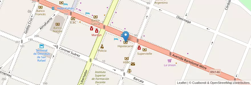Mapa de ubicacion de Hipotecario en 阿根廷, 智利, Mendoza, San Rafael, Distrito Ciudad De San Rafael, Departamento San Rafael.