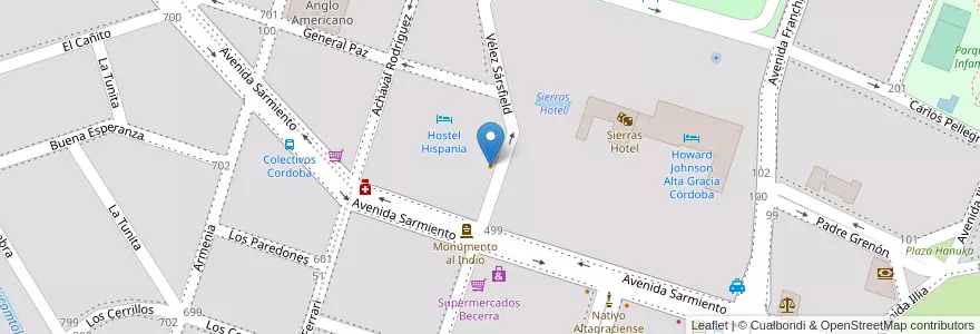 Mapa de ubicacion de Hispania hotel en アルゼンチン, コルドバ州, Departamento Santa María, Pedanía Alta Gracia, Municipio De Alta Gracia, Alta Gracia.