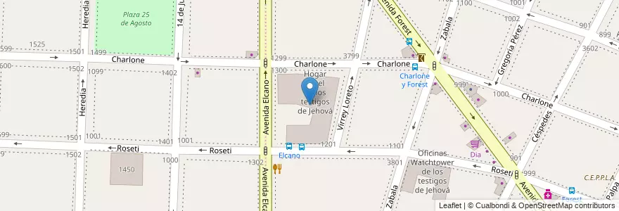 Mapa de ubicacion de Hogar Betel de los testigos de Jehová, Chacarita en 阿根廷, Ciudad Autónoma De Buenos Aires, 布宜诺斯艾利斯, Comuna 15.