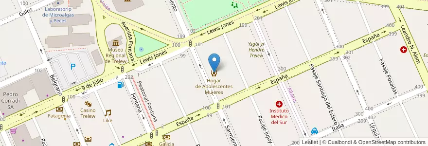 Mapa de ubicacion de Hogar de Adolescentes Mujeres en الأرجنتين, شوبوت, Trelew, Departamento Rawson.