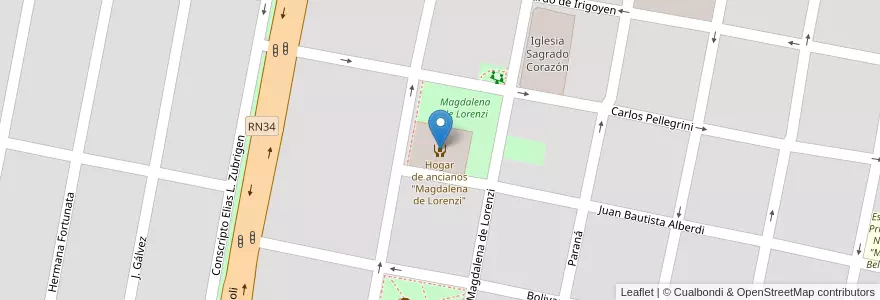 Mapa de ubicacion de Hogar de ancianos "Magdalena de Lorenzi" en Аргентина, Санта-Фе, Departamento Castellanos, Municipio De Rafaela.