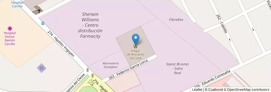 Mapa de ubicacion de Hogar de Ancianos San José en الأرجنتين, بوينس آيرس, Partido De Tres De Febrero, Ciudadela.