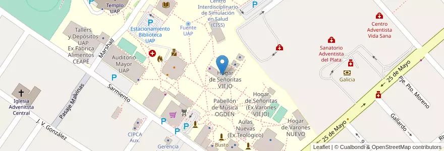 Mapa de ubicacion de Hogar de Señoritas VIEJO en Arjantin, Entre Ríos, Departamento Diamante, Libertador San Martín, Distrito Palmar.