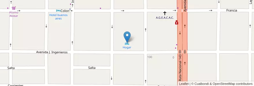 Mapa de ubicacion de Hogar en الأرجنتين, Mendoza, General Alvear, Distrito Ciudad De General Alvear.