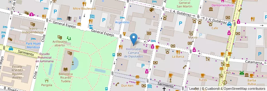 Mapa de ubicacion de Honorable Cámara de Diputados en 阿根廷, 智利, Mendoza, Departamento Capital, Ciudad De Mendoza.