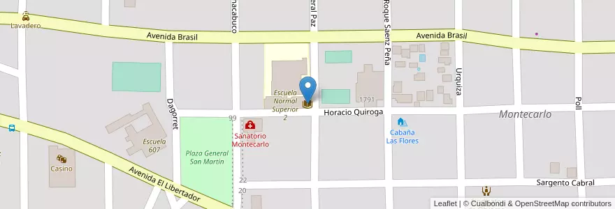Mapa de ubicacion de Horacio Quiroga en アルゼンチン, ミシオネス州, Departamento Montecarlo, Municipio De Montecarlo, Montecarlo.