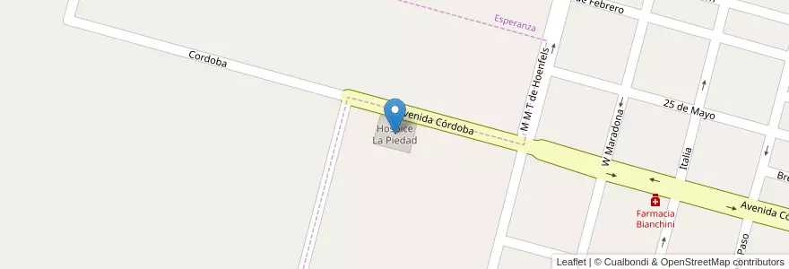 Mapa de ubicacion de Hospice La Piedad en Argentinien, Santa Fe, Departamento Las Colonias, Municipio De Esperanza.