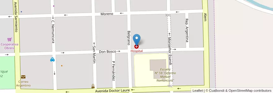 Mapa de ubicacion de Hospital en 아르헨티나, 리오네그로주, Departamento Avellaneda, Chimpay.