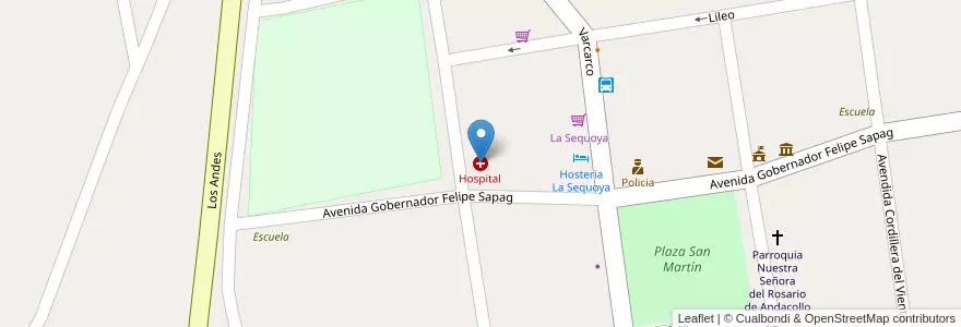 Mapa de ubicacion de Hospital en Arjantin, Şili, Neuquén, Departamento Minas, Andacollo.