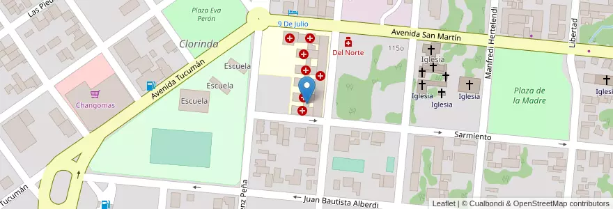 Mapa de ubicacion de Hospital en アルゼンチン, フォルモサ州, Departamento Pilcomayo, Municipio De Clorinda, Clorinda.