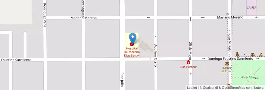 Mapa de ubicacion de Hospital en アルゼンチン, チャコ州, Departamento Fray Justo Santa María De Oro, Municipio De Santa Sylvina, Santa Sylvina.