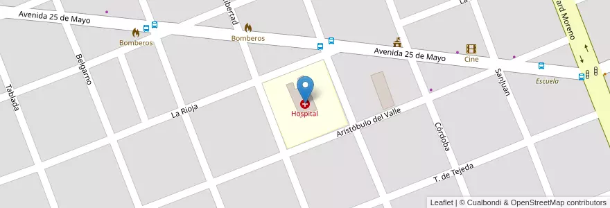 Mapa de ubicacion de Hospital en Аргентина, Кордова, Departamento Cruz Del Eje, Pedanía Higueras, Municipio De Villa De Soto.