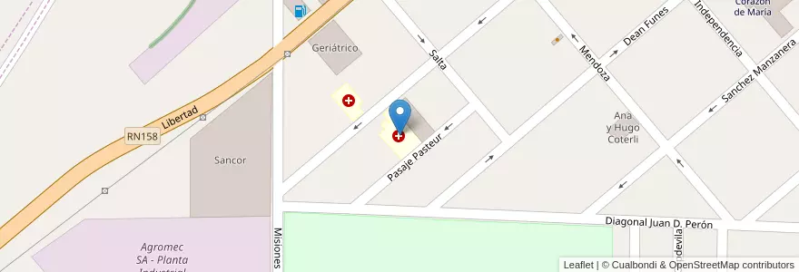 Mapa de ubicacion de Hospital en Arjantin, Córdoba, Departamento Río Segundo, Pedanía Calchín, Municipio De Pozo Del Molle, Pozo Del Molle.
