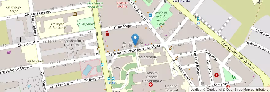 Mapa de ubicacion de Hospital en 스페인, Castilla-La Mancha, Albacete, Albacete.