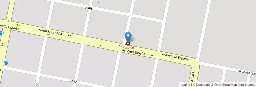 Mapa de ubicacion de Hospital en Argentinien, Provinz Córdoba, Departamento Marcos Juárez, Pedanía Tunas, Municipio De Arias, Arias.