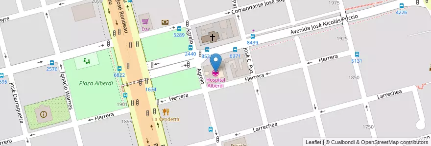 Mapa de ubicacion de Hospital Alberdi en アルゼンチン, サンタフェ州, Departamento Rosario, Municipio De Rosario, ロサリオ.