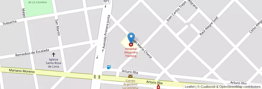 Mapa de ubicacion de Hospital Alejandro Fleming en الأرجنتين, Chaco, Departamento Bermejo, Municipio De La Leonesa, La Leonesa - Las Palmas.
