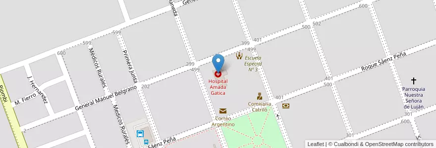 Mapa de ubicacion de Hospital Amada Gatica en アルゼンチン, ラ・パンパ州, Municipio De Catriló, Departamento Catriló, Catrilo, Catriló.