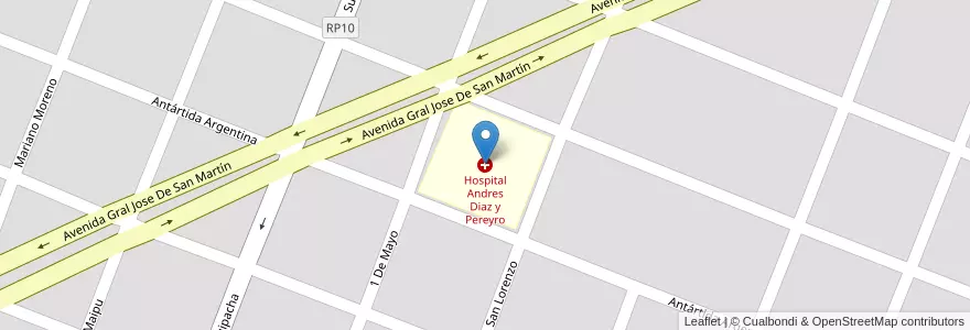 Mapa de ubicacion de Hospital Andres Diaz y Pereyro en Аргентина, Чако, Departamento Veinticinco De Mayo, Municipio De Machagai, Machagai.