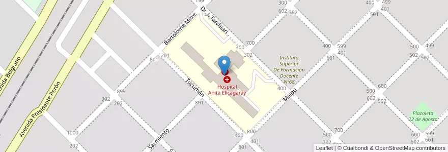 Mapa de ubicacion de Hospital Anita Eliçagaray en アルゼンチン, ブエノスアイレス州, Partido De Adolfo Gonzales Chaves, Adolfo Gonzáles Chaves.