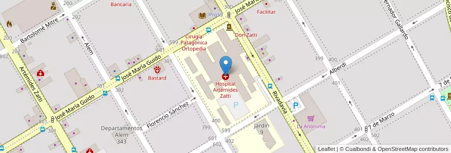 Mapa de ubicacion de Hospital Artémides Zatti en 아르헨티나, 리오네그로주, Departamento Adolfo Alsina, Viedma, Viedma.