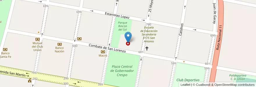 Mapa de ubicacion de Hospital Base Dr. Carlos Boratti en Arjantin, Santa Fe, Departamento San Justo, Municipio De Gobernador Crespo.