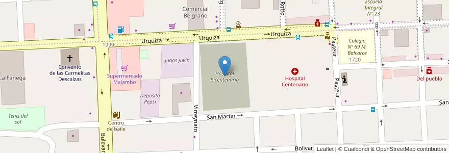 Mapa de ubicacion de Hospital Bicentenario en Argentinië, Entre Ríos, Departamento Gualeguaychú, Gualeguaychú, Gualeguaychú, Distrito Costa Uruguay Sur.