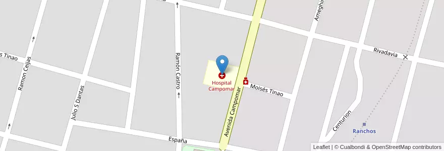 Mapa de ubicacion de Hospital Campomar en アルゼンチン, ブエノスアイレス州, Partido De General Paz, Ranchos.