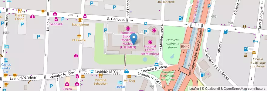 Mapa de ubicacion de Hospital Central de Mendoza en 阿根廷, 智利, Mendoza, Departamento Capital, Ciudad De Mendoza, Sección 3ª Parque O'Higgins.